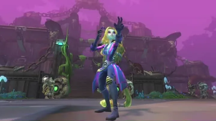 An Aurin esper conjuring psychic energy in a purple-lit ruin